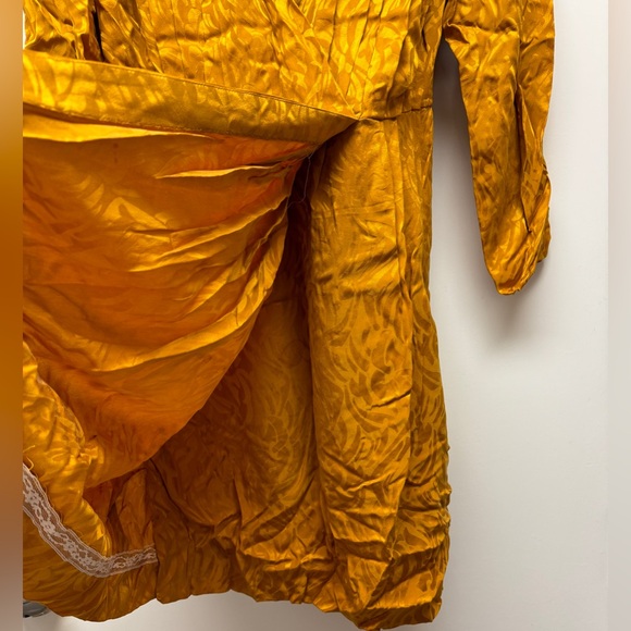 Vintage Pat Argent mustard yellow silk dress faux wrap mini - Picture 9 of 10